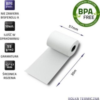 Qoltec Rolka termiczna 57 x 30 | 55g/m2 | 10szt. | BPA free