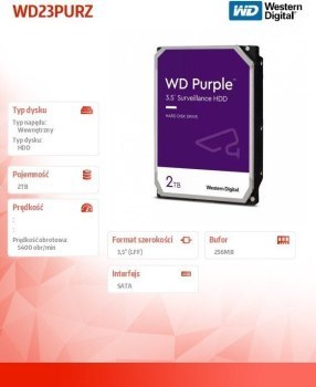 Dysk twardy HDD WD Purple 2TB 3 5 SATA WD23PURZ