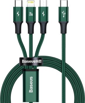 Baseus Rapid Series USB-C 3w1 micro USB / Lightning / USB-C, 20W, 1.5m (zielony)