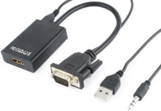 Adapter GEMBIRD A-VGA-HDMI-01 (HDMI F - D-Sub (VGA) Jack stereo 3 5 mm USB 2.0 M; 0 15m; kolor czarny)