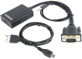 Adapter GEMBIRD A-VGA-HDMI-01 (HDMI F - D-Sub (VGA) Jack stereo 3 5 mm USB 2.0 M; 0 15m; kolor czarny)