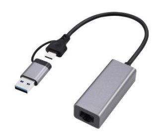 Adapter USB-C + USB 3.1 (M) do RJ-45 (F) 2500 Mbps Gembird