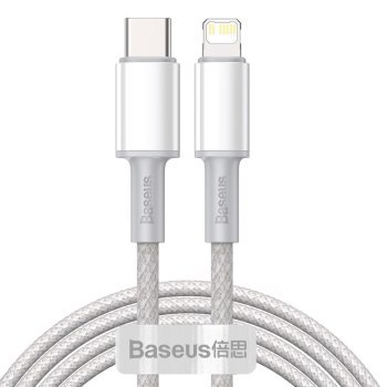 Baseus High Density Braided USB-C do Lightning, 20W, 5A, PD, 2m (biały)