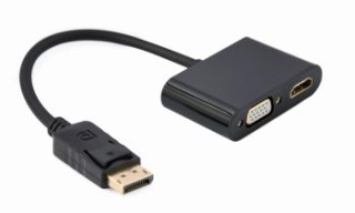 GEMBIRD ADAPTER NA KABLU DISPLAYPORT MĘSKI NA ŻEŃSKI HDMI + ŻEŃSKI VGA CZARNY 10CM