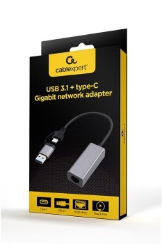 GEMBIRD ADAPTER USB TYP 3.1 + USB-C -> LAN RJ45 GIGABIT 15CM