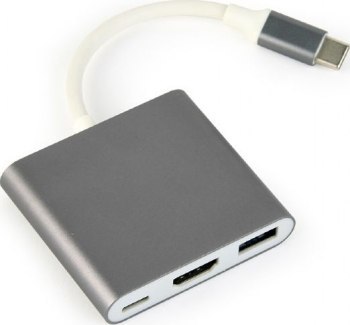 GEMBIRD GEMBIRD MULTI ADAPTER USB TYP-C (M) -> USB TYP-C; USB 3.0; HDMI SZARY