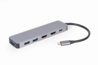 GEMBIRD MULTI ADAPTER USB TYP-C 3W1 SREBRNY HUB USB HDMI PD (100W)