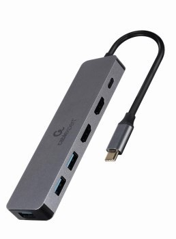 GEMBIRD MULTI ADAPTER USB TYP-C 3W1 SREBRNY HUB USB HDMI PD (100W)