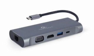 GEMBIRD MULTI ADAPTER USB TYPE-C 7 W 1 (HUB3.0 + HDMI + VGA + PD + CZYTNIK KART + DŹWIĘK STEREO) SZARY