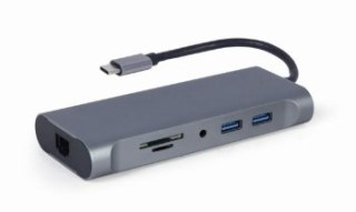 GEMBIRD MULTI ADAPTER USB TYPE-C 7 W 1 (HUB3.0 + HDMI + VGA + PD + CZYTNIK KART + DŹWIĘK STEREO) SZARY