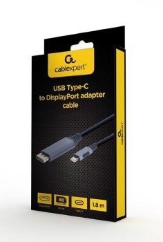 GEMBIRD ADAPTER USB TYP-C DO DISPLAYPORT NA KABLU 1.8M 4K KOLOR SZARY