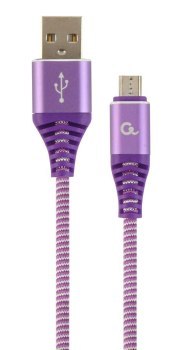 GEMBIRD KABEL PREMIUM MICRO USB 2.0 AM-MBM5P (METALOWE WTYKI OPLOT) 1M FIOLET/BIAŁY