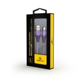 GEMBIRD KABEL PREMIUM MICRO USB 2.0 AM-MBM5P (METALOWE WTYKI OPLOT) 1M FIOLET/BIAŁY