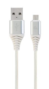 GEMBIRD KABEL PREMIUM MICRO USB 2.0 AM-MBM5P (METALOWE WTYKI OPLOT) 2M SREBRNY/BIAŁY