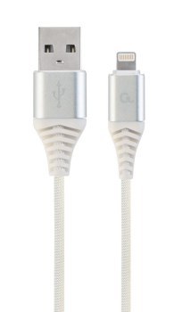 GEMBIRD KABEL PREMIUM USB 2.0 DO 8-PIN (METALOWE WTYKI OPLOT NYLONOWY) 2M SREBRNO/BIAŁY