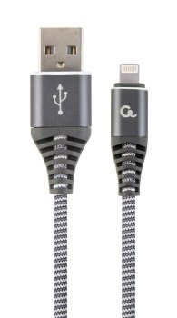 GEMBIRD KABEL PREMIUM USB 2.0 DO 8-PIN (METALOWE WTYKI OPLOT NYLONOWY) 2M SZARO/BIAŁY