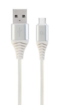 GEMBIRD PREMIUM KABEL USB-C 2.0 (AM/CM) METALOWE WTYKI OPLOT NYLONOWY 1M SREBRNO/BIAŁY