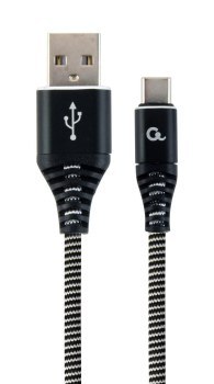 GEMBIRD PREMIUM KABEL USB-C 2.0 (AM/CM) METALOWE WTYKI OPLOT NYLONOWY 2M CZARNO/BIAŁY