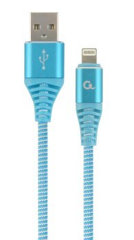 Kabel USB 2.0 (AM/8-pin lightning M) oplot tekstylny 1m turkusowo-biały Gembird