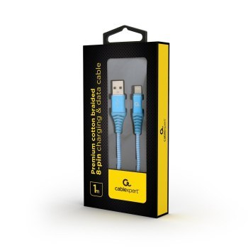 Kabel USB 2.0 (AM/8-pin lightning M) oplot tekstylny 1m turkusowo-biały Gembird