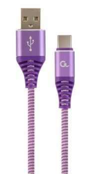 Kabel USB 2.0 - typ C (AM/CM) oplot tekstylny 1m purpurowo-biały Gembird