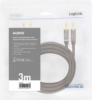 LogiLink audio, wtyk bananowy 3.0m