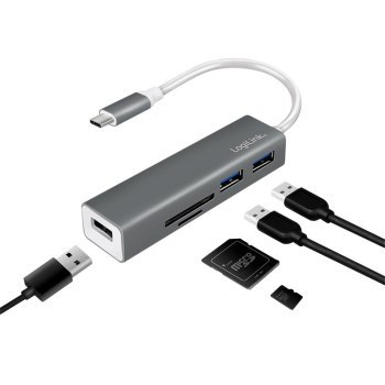 LogiLink 3-portowy USB-C z czytnikiem kart