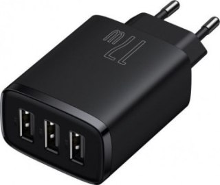 Baseus Compact Quick Charger, 3x USB, 17W (czarna)