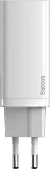 Baseus GaN2 Lite, USB + USB-C, 65W, EU (biała)