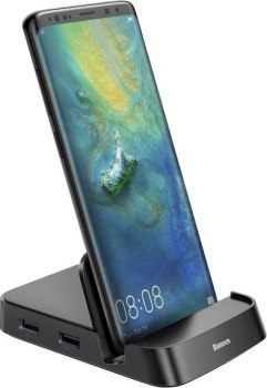 Replikator - Baseus Mate Docking Hub USB-C do smartfonów Huawei i Samsung, 15W (czarna)