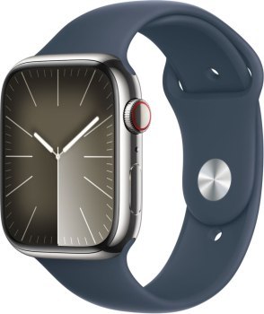 Apple Watch 9 GPS+Cellular 41mm stalowy Srebrny | Sztormowy Błękit pasek sportowy S/M