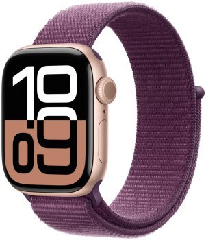 Apple Watch Series 10 GPS 46mm Rose Gold Aluminium Case | Plum Sport Loop