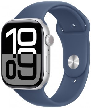 Apple Watch Series 10 GPS 46mm Silver Aluminium Case | Denim Sport Band - M/L