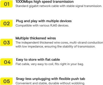 Baseus Ethernet RJ45, 1 Gbps, 2m (czarny)