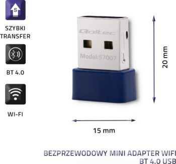 QOLTEC ADAPTER WI-FI BEZPRZEWODOWY STANDARD N | BT 4.0 USB