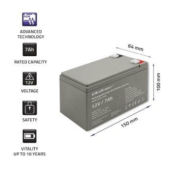 QOLTEC AKUMULATOR AGM 12V | 7AH | MAX. 105A | SECURITY