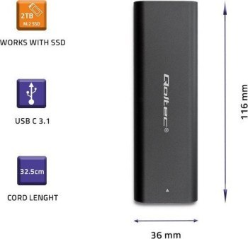 QOLTEC OBUDOWA DO DYSKÓW KIESZEŃ M.2 SATA SSD | NGFF | USB TYP C