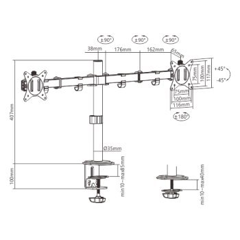 Uchwyt - GEMBIRD BIURKOWE REGULOWANE RAMIĘ/UCHWYT NA 2 MONITORY 17-32 100X100MM DO 9KG