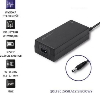 Qoltec Zasilacz desktopowy 60W | 12V | 5A | 5.5*2.1 | +kabel zasilający