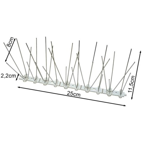 Gęste kolce na ptaki gołębie kolce przeciw ptakom 10x 25 cm kolce 2-4-2-4, szerokość: 8cm, Wysokość: 11,5cm