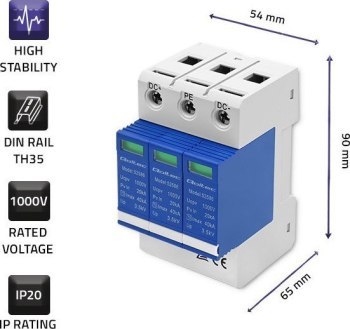 Qoltec Ogranicznik ochronnik przepięć DC| 3P | 1000V | T2 | B+C